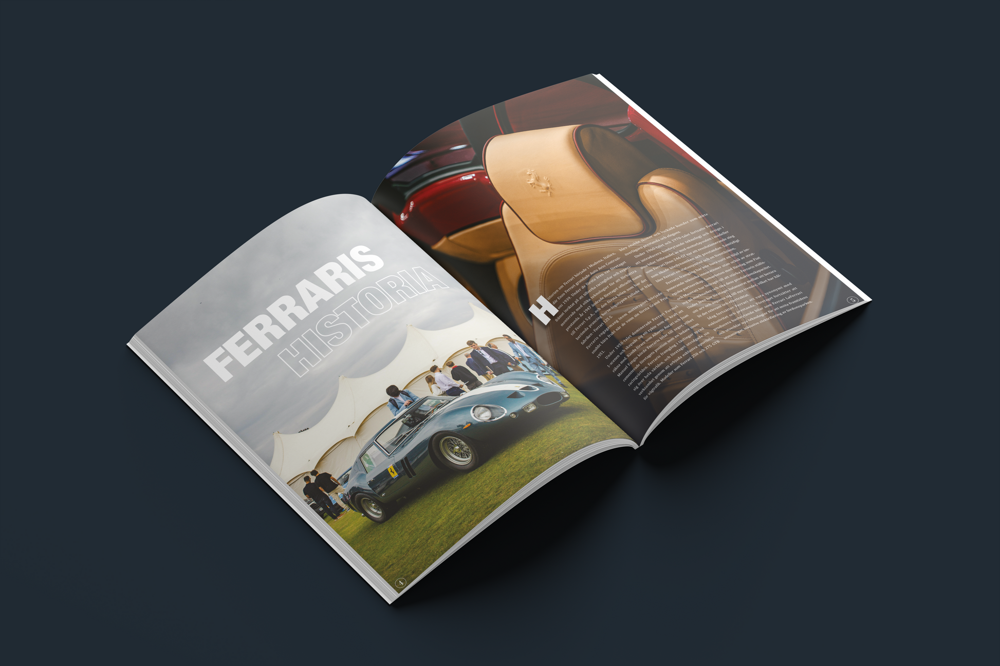 Ferrari Bil Magasin, uppslag Ferraris Historia, från ovan